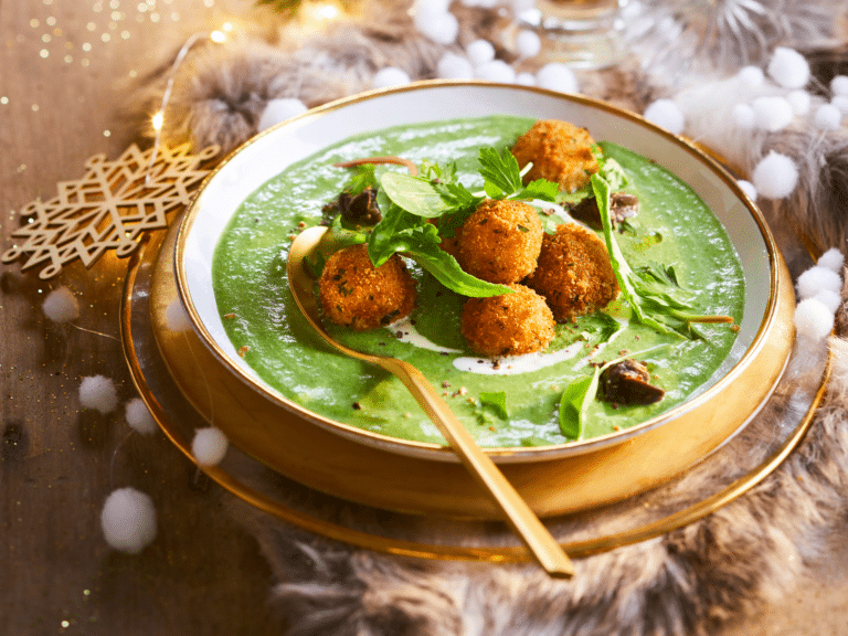 recette de velouté vert aux escargots et billes panées